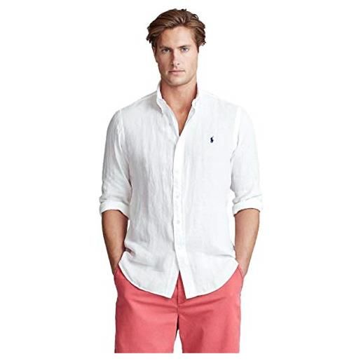 Ralph Lauren camicia bianca logo marino da uomo l, bianco