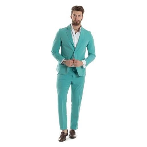 Giosal abito uomo monopetto vestito completo giacca pantaloni tinta unita elegante casual vari colori (it, numero, 54, regular, regular, verde acqua)