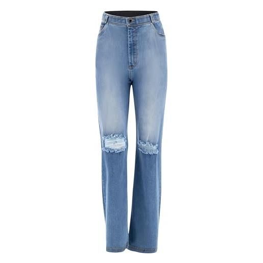FREDDY - jeans black wide leg con strappi, donna, denim chiaro, large