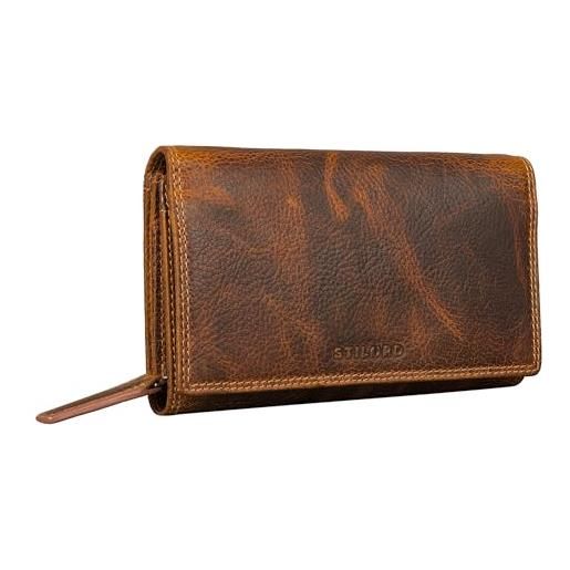 STILORD 'chloe' vintage portafoglio pelle donna con protezione rfid portamonete grande vera cuoio con scomparti per carte e confezione regalo, colore: luino - marrone