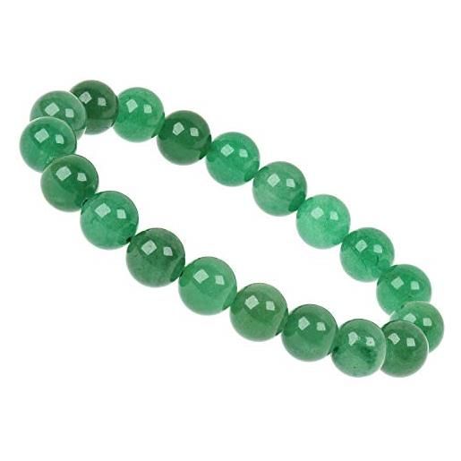 ELEDORO power. Bead - bracciale da donna elasticizzato in perle preziose 10 mm, avventurina verde
