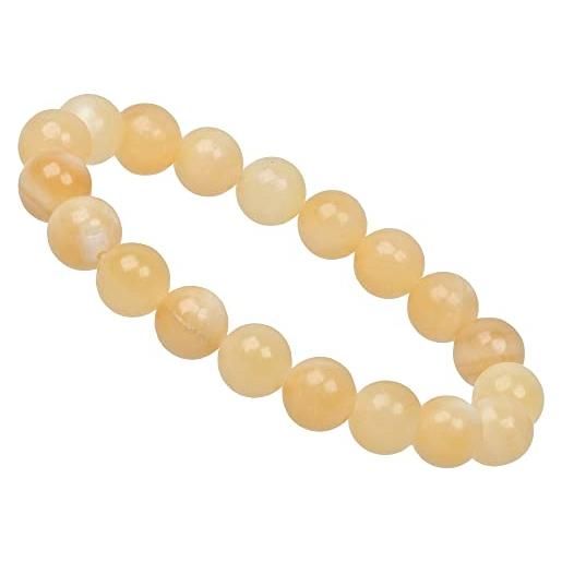 ELEDORO power. Bead - bracciale da donna elasticizzato con perle preziose, 10 mm, colore: giallo calcite, gemma gemma vero calcite giallo, calcite. 