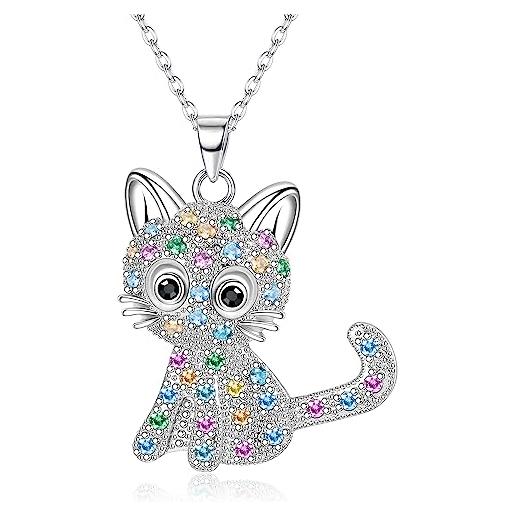 Roheafer collana di gatto con catena in argento 925 per ragazze e donne gioielli in zirconia cubica con ciondolo kitty regalo per ragazza donna amante dei gatti