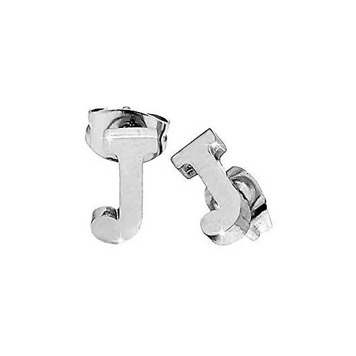 Beloved ❤️ orecchini da donna in acciaio - con lettera dell'alfabeto iniziale - con perno e farfallina - per lobi forati - colore silver (j)