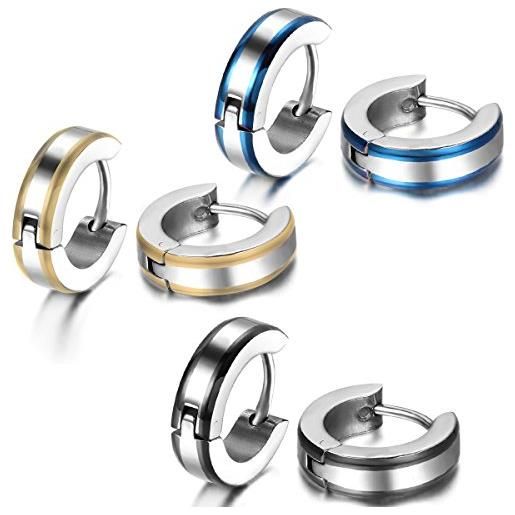 JewelryWe orecchini a cerchio da uomo donna: orecchini a strisce cubici huggie rotondi piccoli, in acciaio inossidabile, idee regalo