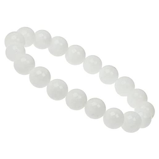 ELEDORO power. Bead - bracciale da donna elasticizzato con perle di agata bianca neve da 10 mm, gemma gemma vera agata bianca neve, agata bianco neve