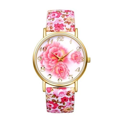 Silverora orologio da donna, al quarzo, analogico, stile boemien, con quadrante digitale grande, rosa