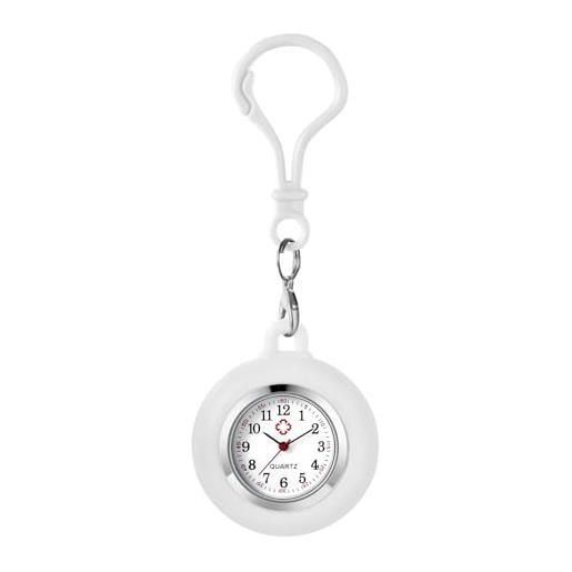 Avaner orologio da tasca in silicone con moschettone: perfetto per unisex per alpinismo, escursionismo e uso quotidiano, busta di orologio rimovibile, bianco