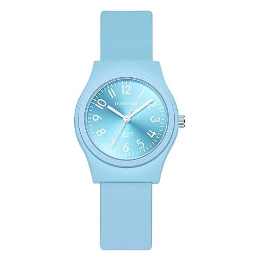 Silverora orologio da donna bianco con cinturino in silicone, orologio sportivo analogico con fibbia ad ago per uomo e adolescente, blu