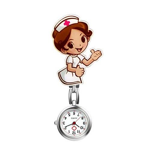 Silverora orologio da infermiera da donna con tassello al quarzo, orologio da tasca da uomo, donna, telaio cartone animato, grande in lega, typ2