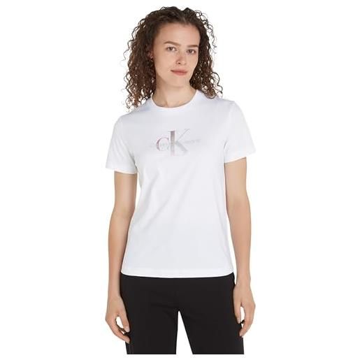 Calvin Klein Jeans women's diffused monologo regular tee s/s t-shirts, bright white, s