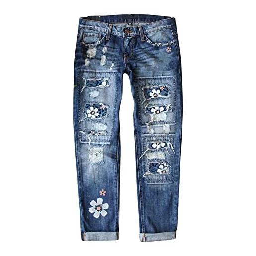 Generic jeans corti da donna, taglie grandi, jeans a 7/8, con fori, pantaloni capri lunghi, in pizzo con fiori, pantaloni capri da jogging da donna, verde, m