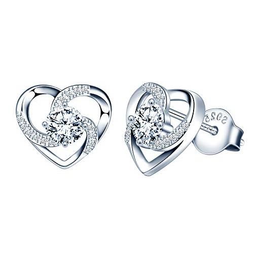 MicLee - orecchini da donna in argento sterling 925 con ciondolo a forma di cuore, con zirconi intarsiati, regalo per compleanno, san valentino e natale. 