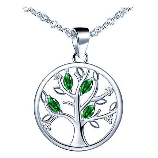 MicLee collana da donna con albero della vita vuoto, in argento sterling 925, con ciondolo con zirconi e sacchetto regalo, regalo perfetto per coppie, colore: verde, cod. Ium0050-a