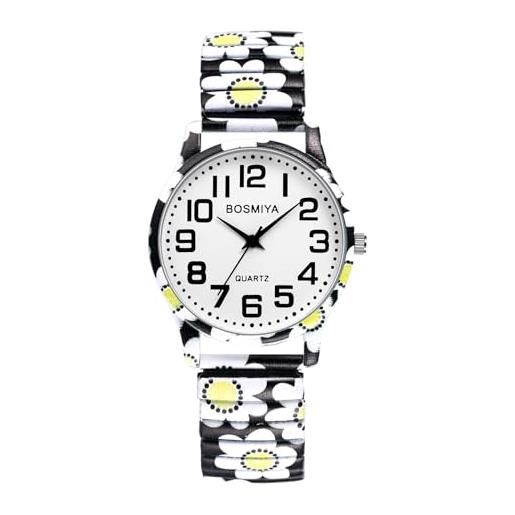Silverora orologio da donna, al quarzo, analogico, con grande quadrante digitale, stile bohemien, cinturino elastico per uomo, fiore