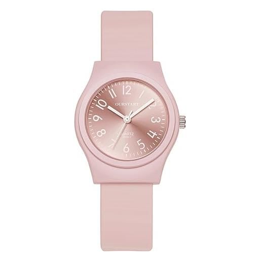 Silverora orologio da donna bianco con cinturino in silicone, orologio sportivo analogico con fibbia ad ago per uomo e adolescente, rosa