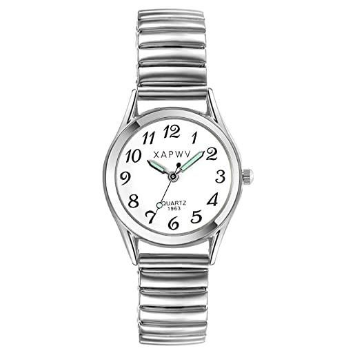 Silverora orologio da donna analogico al quarzo con quadrante digitale grande, cinturino elastico, 2 colori, piccolo, bracciale