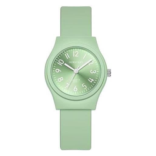 Silverora orologio da donna bianco con cinturino in silicone, orologio sportivo analogico con fibbia ad ago per uomo e adolescente, verde