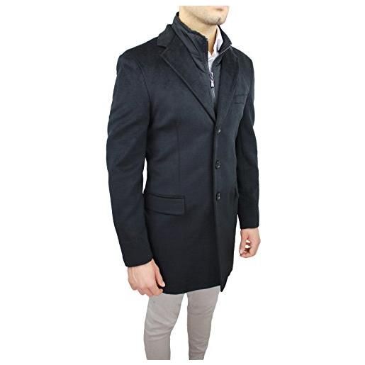 Mat Sartoriale cappotto uomo sartoriale casual elegante slim fit giaccone soprabito invernale con gilet interno (l, nero)