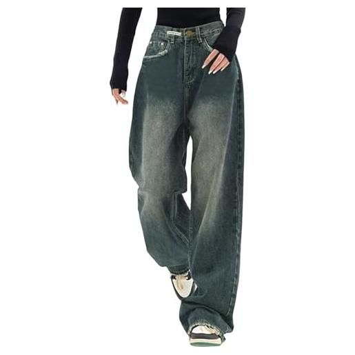 Generic jeans con leopardo marrone chiaro da donna e da uomo pantaloni da donna oversize a gamba larga pantaloni da strada stile hip hop vintage in cotone largo casual pantaloni da paracadute con stampa