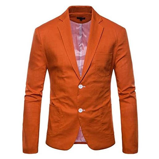 CreoQIJI giacche foderate da uomo per la primavera e l'estate, moda da uomo, slim fit, cotone e materiale, piccolo vestito fitness da uomo, colore: arancione. , m