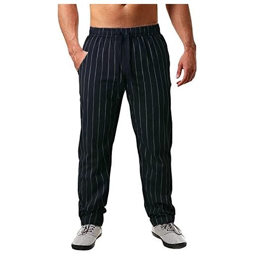 Generic y-y26k 2023 moda uomo primavera ed estate cotone gessato e pantaloni sportivi casual jeans tagliati, nero , 3xl