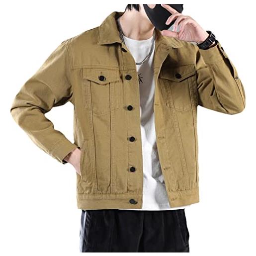 GUVAA uomini vintage jean cappotti streetwear giacca uomo turn down collar denim capispalla cotone bomber jacket 2 m, giallo militare. , xl