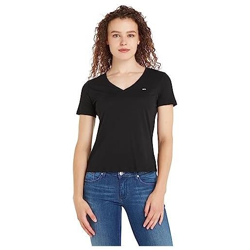 Tommy Jeans t-shirt maniche corte donna tjw slim soft scollo a v, nero (black), l
