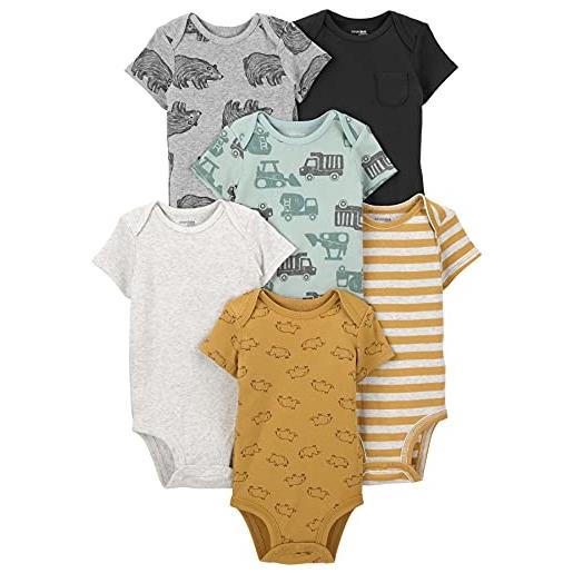 Simple Joys by Carter's short sleeve bodysuit body, costruzione/orsi/righe/rinoceronte, 3-6 mesi (pacco da 6) bambino