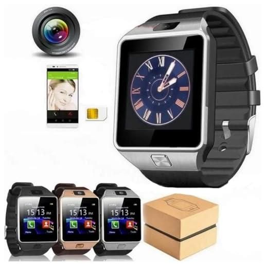 EMEBAY - smartwatch bluetooth con fotocamera, compatibile con smartphone android, di colore nero e argento, con pedometro inattivo, rif. Dz09