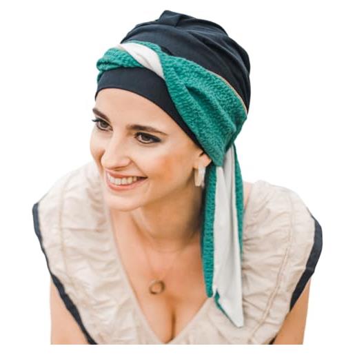 CAREBELL foulard oncologico smooth turchese gold bambù per la perdita di capelli headwear, blu navy, taglia unica