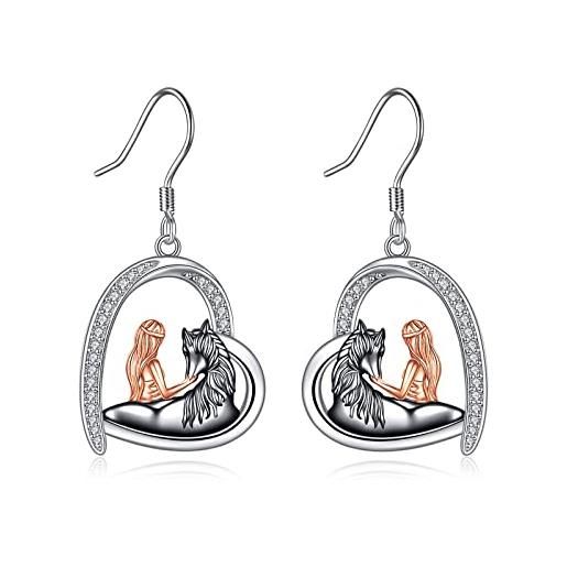 YAFEINI cavallo orecchini ragazze cuore orecchini a goccia argento sterling 925 gioielli regalo per le donne amico (orecchini a cavallo nero)