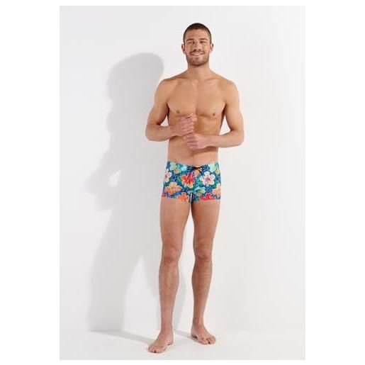 HOM boxer da bagno dino swim trunks, stampa floreale sfondo turchese, s uomo