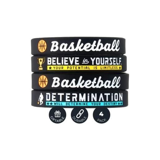 Inkstone pack of 4, braccialetti in silicone per basket con citazioni sportive motivazionali - regali unisex per basket, accessori per gioielli per ragazzi, ragazze, uomini e donne