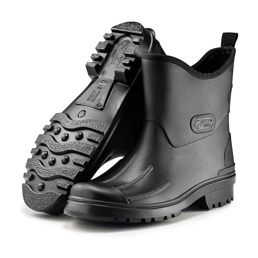 Ultrapower stivali da pioggia da uomo in gomma | stivali da pioggia in gomma | stivali da fango semi-alti | design spazzolato | taglie 40-48, nero para marrone, 43 eu