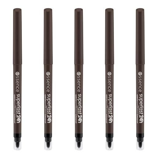 Essence superlast 24h eyebrow - matita per pomata waterproof, eye pencil, matita per sopracciglia, durata 24 ore, n. 40 cool brown, marrone, vegano, impermeabile, confezione da 5 (5 x 0,31 g)