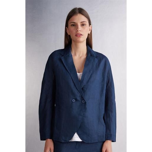 Intimissimi giacca doppiopetto in tela di lino blu