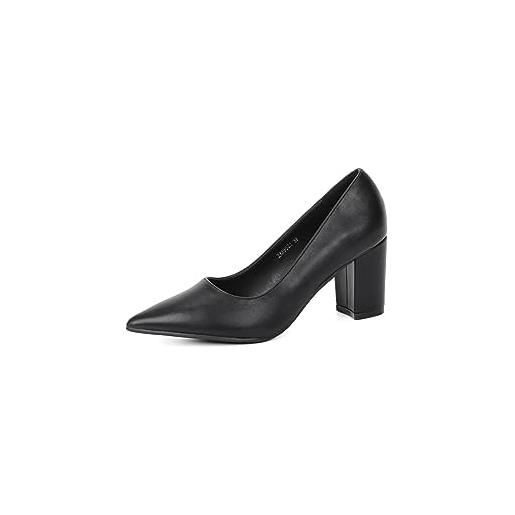 QUEEN HELENA scarpe basse eleganti chiuse décolleté con tacco donna zm9521 (nero pu, numeric_39)