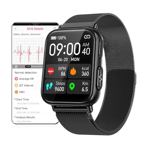DigiKuber smartwatch ecg, 1,91 pollici smart watch impermeabile con pressione sanguigna, spo2, frequenza cardiaca, messaggi e promemoria di chiamata per android ios