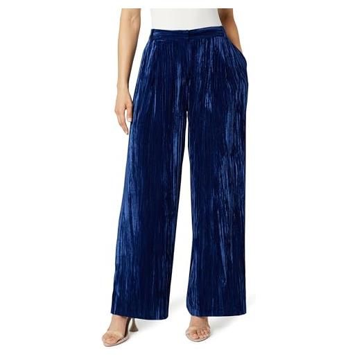 The Drop pantaloni da donna, lucia, in velluto, a gamba larga, velluto blu zaffiro, s