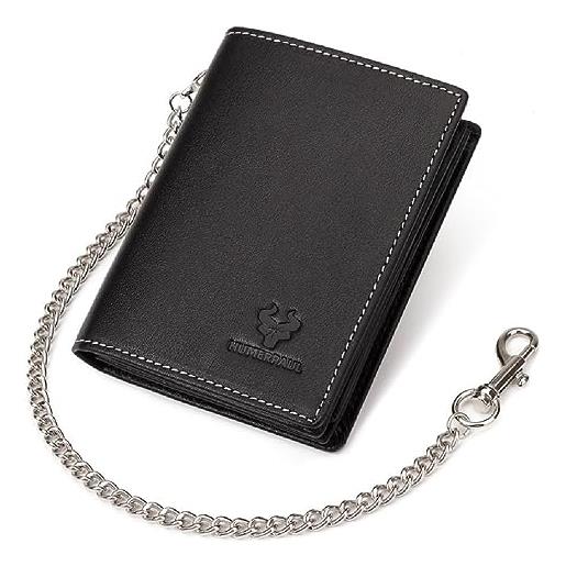 huwvqci moda breve portafoglio blocco pu porta carta di credito con catena anti furto regali per gli uomini donne degli uomini portafoglio