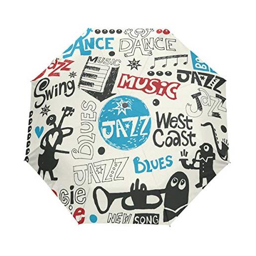 Sawhonn elementi di musica jazz letterale ombrello automatico pieghevole portatile ombrelli antivento da viaggio per uomini donn