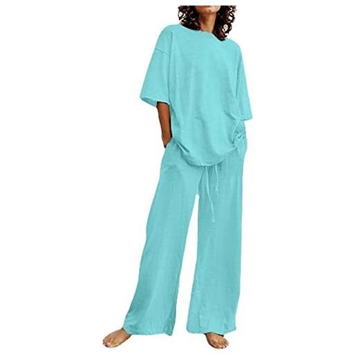jieGorge completo elegante set di tasche per cintura casual estive, mezza manica, collo e pantaloni a gamba larga pigiama particolare (sky blue, xxxxl)