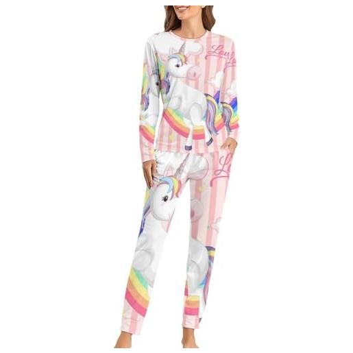 UMENG unicorno arcobaleno set pigiama da donna con camicia a maniche lunghe e pantaloni due pezzi sleepwear
