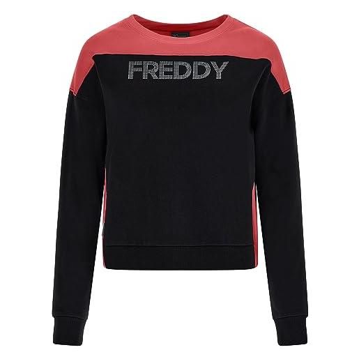 FREDDY - felpa corta con inserti a contrasto e stampa argento, donna, rosso, medium