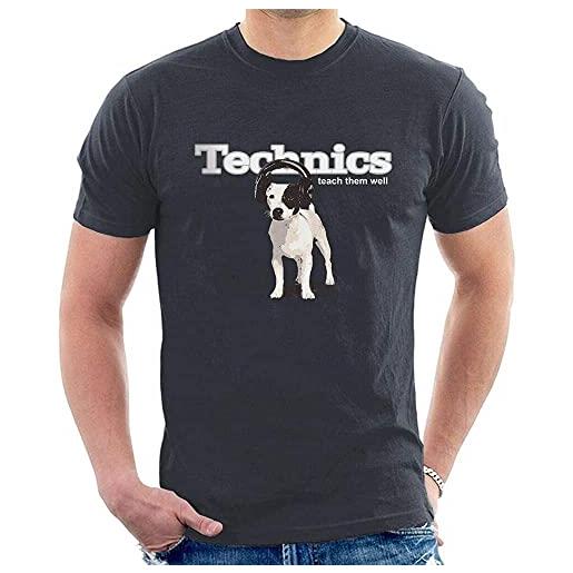 Diti technics dog teach them well vinyl dj dark grey men's o neck 100% cotton short sleeve unisex t-shirt black m