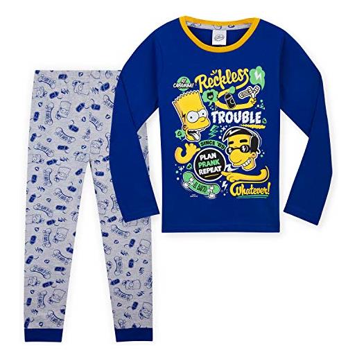 The Simpsons pigiama bambino, pigiama in cotone per ragazzo 5-14 anni, pigiami due pezzi a maniche lunghe (blu, 5-6 anni)