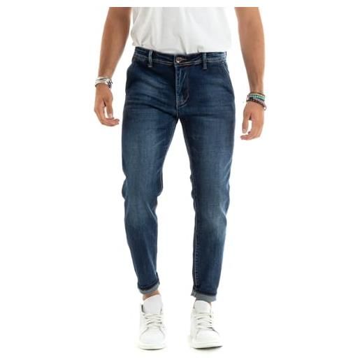 Giosal pantaloni uomo jeans tasche skinny slim fit denim stone washed (52, denim1)