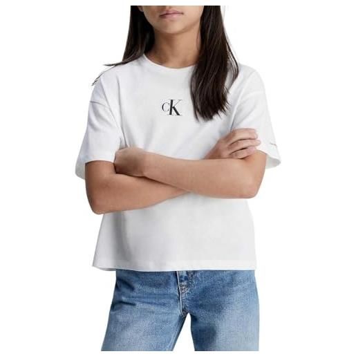 Calvin Klein Jeans ck logo boxy t-shirt ig0ig02136 magliette a maniche corte, bianco (bright white), 16 anni bambine e ragazze