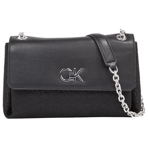 Calvin Klein women re-lock conv shoulder bag_jqc, ck black mono jacquard, one size